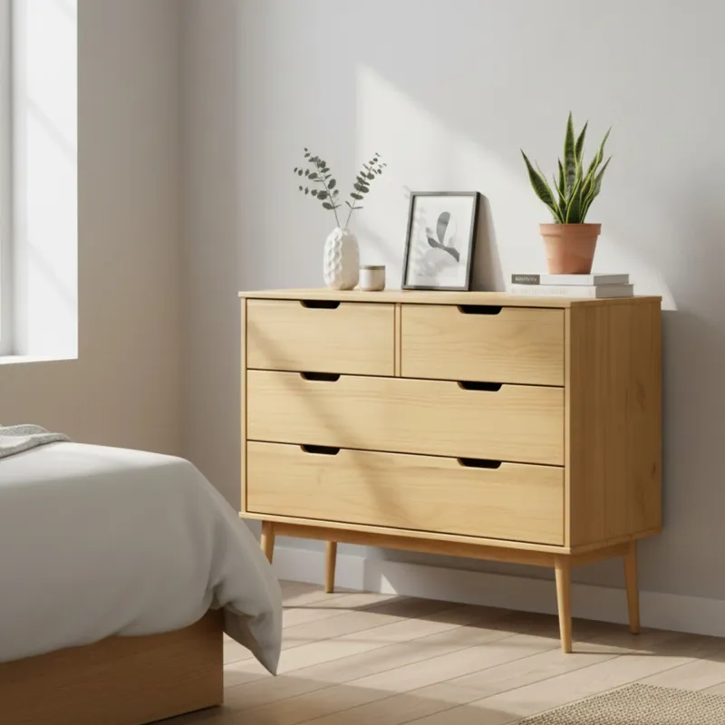 Cómoda 4 Cajones - Linea Nordica - Roble/Gris claro/Blanco en Madera natural - Cómodas, Uruguay | Rústico Hogar