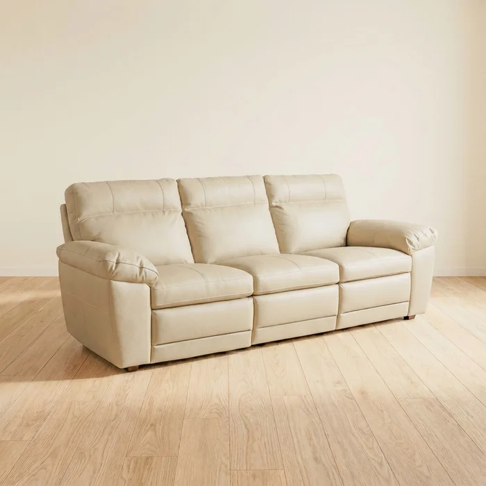 Sofá Recliner 3 Cuerpos Cuero-100-natural Natural-beige Imperial Arena en Beige - Sillones y sofás, Uruguay | Divino