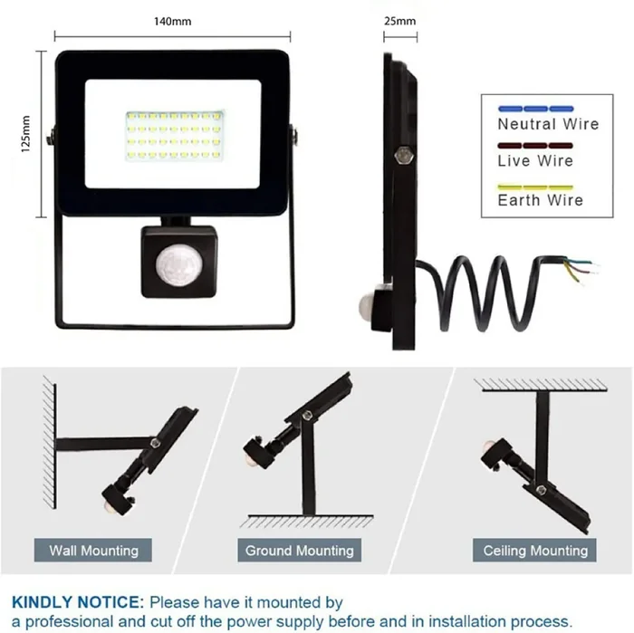 Proyector LED Sensor Movimiento 20W Luz Cálida en Negro - Lámparas colgantes, Uruguay | Serlux, vista 5