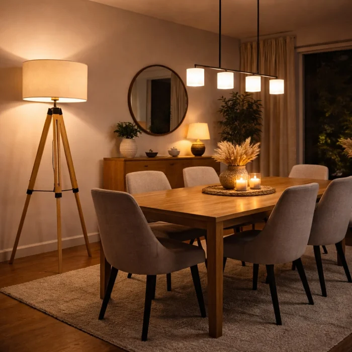 Luminaria de pie pantalla natural y madera estilo tripode -E27 158cm en Beige - Lámparas de pie, Uruguay | Iluminica, vista 3