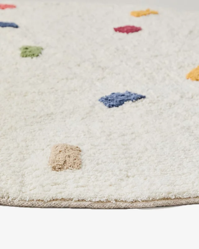 Alfombra redonda Epifania 100% algodón blanco con puntos multicolor Ø 100 cm en Blanco - Alfombras, Uruguay | Kavehome, vista 3