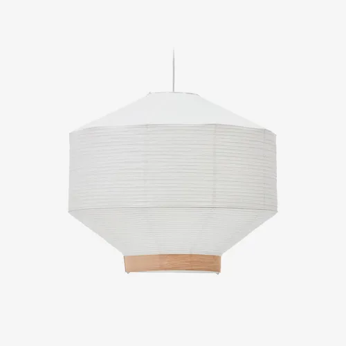 Pantalla para lámpara de techo Hila de papel blanco y chapa de madera natural - Ø 80 cm en Blanco - Lámparas colgantes, Uruguay | Kavehome