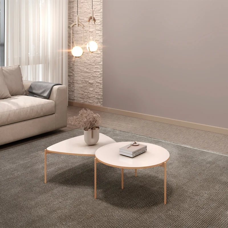 Juego De Mesas De Centro Redonda Y Trianguar Patas De Hierro en Beige - Mesas de living, Uruguay | Soy Hogar, vista 4