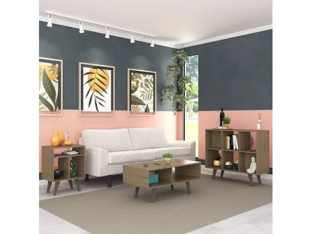 Conjunto Sala Mesa ratona+auxiliares Nogal en Blanco - Mesas de living, Uruguay | Que Sal Muebleria