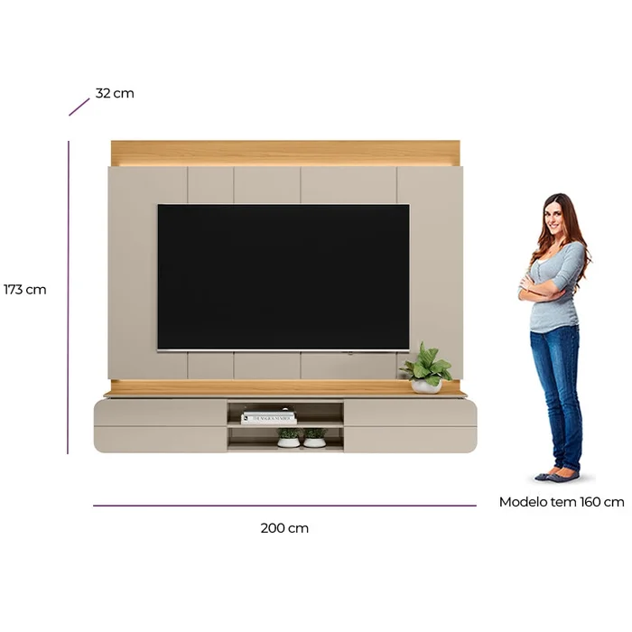 Panel para TV Zurique 200cm con Kit Led MDF/MDP en Beige - Muebles para TV, Uruguay | Balton, vista 5