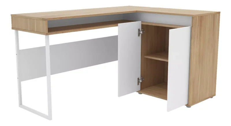 Escritorio Rinconero – Blanco en Madera natural - Escritorios y sillas de escritorio, Uruguay | RM Muebles y Deco, vista 3