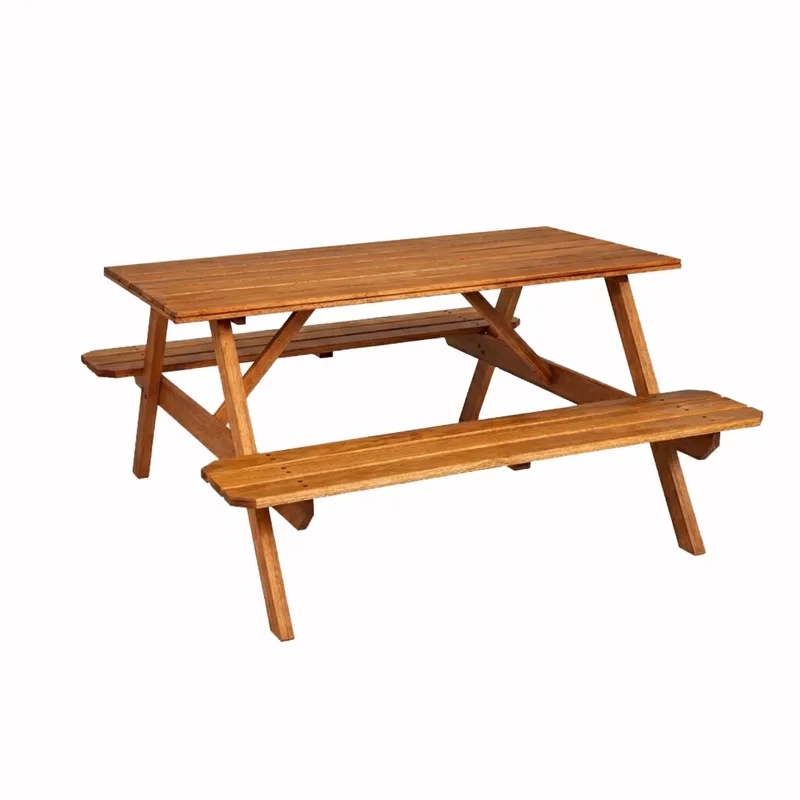 Mesa + 2 bancos de Eucalipto - Pic-Nic en Marrón - Muebles para el exterior, Uruguay | Rústico Hogar