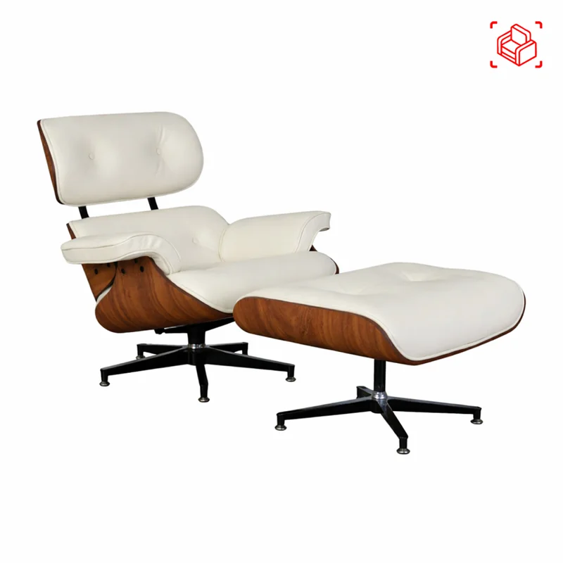 Butaca C/puff 1 Cuerpo Cuero-100-natural Blanco Eames en Blanco - Sillones y sofás, Uruguay | Divino, vista 10