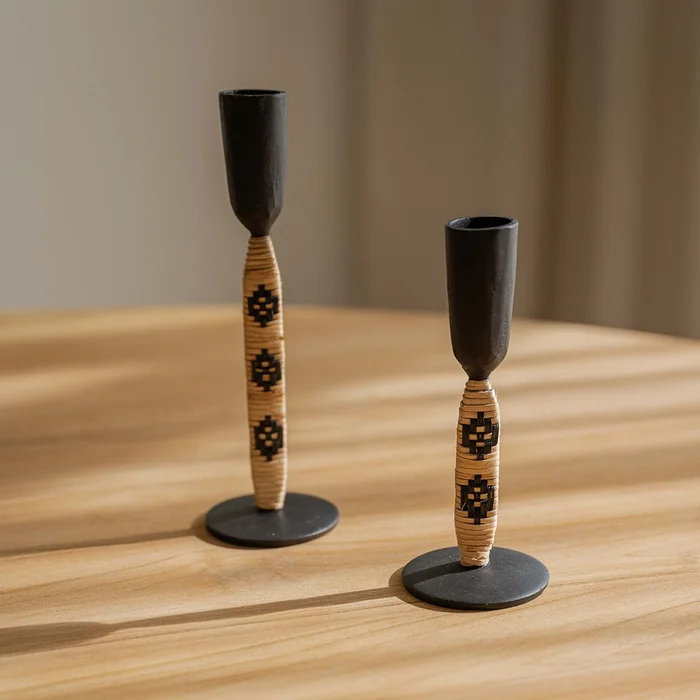 Set candelabros hierro & bamboo en Multicolor - Velas y Portavelas, Uruguay | De Arcos