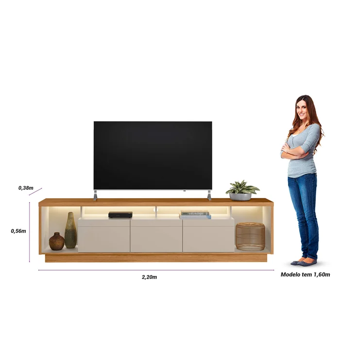 Rack tv Sala Cronos 220cm con tira Led MDF/MDP en Madera natural - Muebles para TV, Uruguay | Balton, vista 4