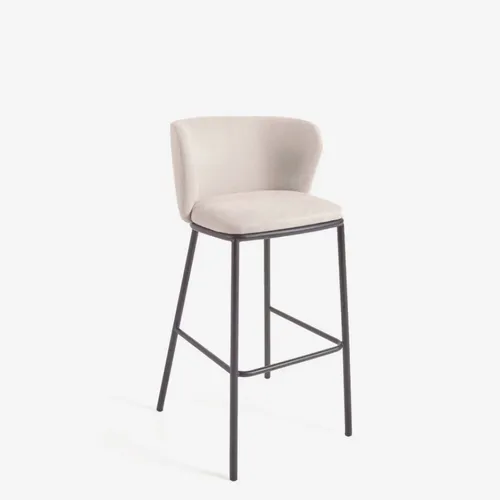 Taburete Ciselia de chenilla - beige y acero negro altura 75 cm en Beige - Butacas, banquetas y puffs, Uruguay | Kavehome