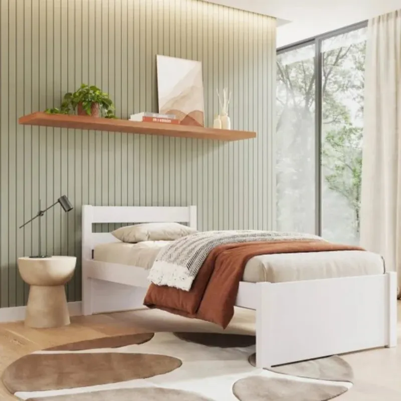 Cama 1 plaza - Nois - Madera Maciza - Blanco en Blanco - Dormitorio, Uruguay | Ecowood