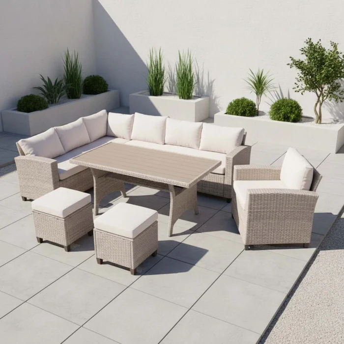 Set De Comedor Exterior Rattan-sintetico Natural-beige Hawai en Madera natural - Muebles para el exterior, Uruguay | Divino