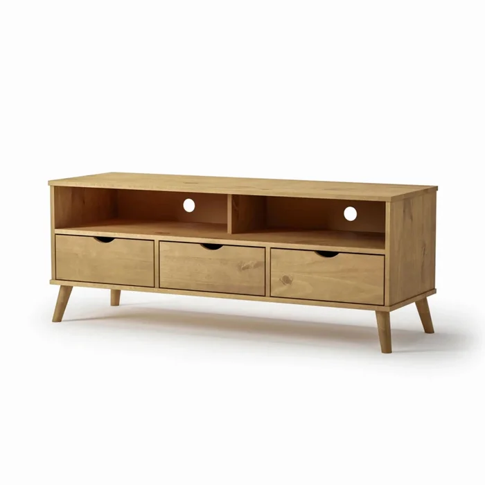 Rack de TV 3 Cajones Madera - Línea Berlin - Marrón en Marrón - Muebles para TV, Uruguay | Ecowood, vista 2