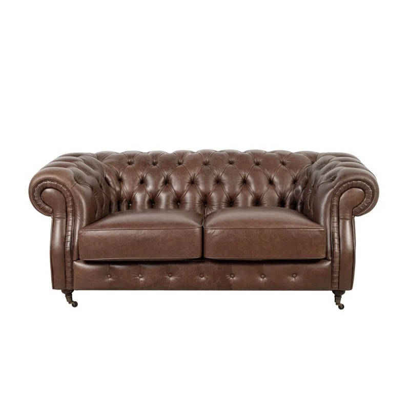 Sofa 2 Cuerpos Cuero-100-natural Marron New Chesterfield Choc. en Marrón - Sillones y sofás, Uruguay | Divino, vista 3