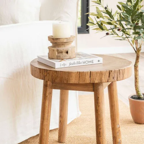 MESA AUXILIAR IRREGULAR TRONCO - OLMO en Madera natural - Mesas de luz, Uruguay | La Iberica