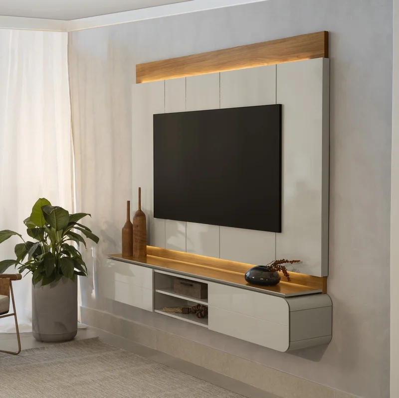 Panel para TV Zurique 200cm con Kit Led MDF/MDP en Beige - Muebles para TV, Uruguay | Balton, vista 3