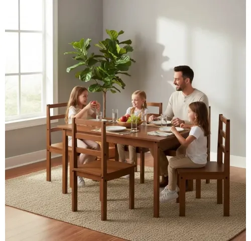 JUEGO COMEDOR OLIVIA 4 SILLAS /CERA en Marrón - Mesas de comedor, Uruguay | Que Sal Muebleria