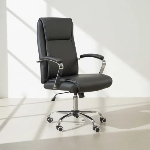 Silla De Escritorio Pu-y-acero Negro D-422 en Negro - Escritorios y sillas de escritorio, Uruguay | Divino