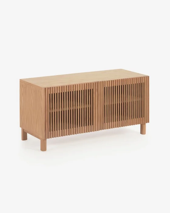 Banco Beyla con 2 puertas de madera maciza y chapa de roble 98,5 cm FSC 100% en Madera natural - Butacas, banquetas y puffs, Uruguay | Kavehome