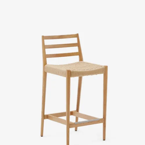 Taburete Analy respaldo madera maciza roble acabado natural y asiento cuerda 70cm FSC 100% en Madera natural - Butacas, banquetas y puffs, Uruguay | Kavehome