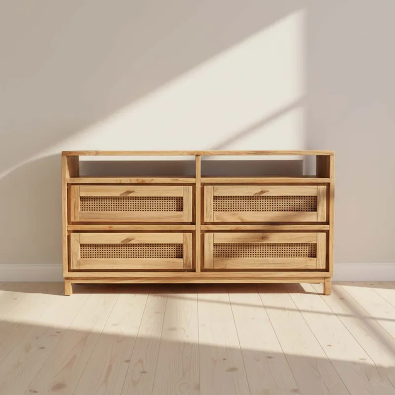 Comoda 4 Cajones Madera Natural-beige Trento en Madera natural - Cómodas, Uruguay | Divino