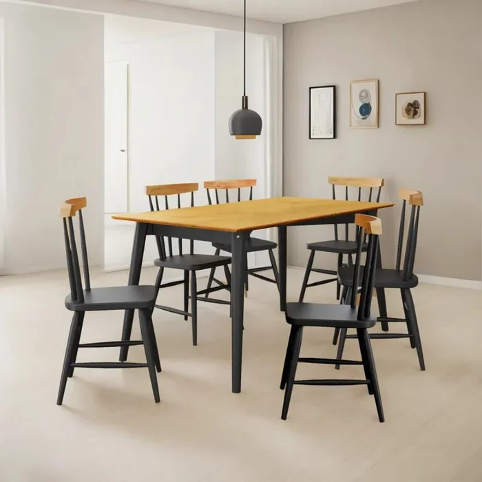 Juego de comedor 6 Sillas - Udine - Ebano en Negro - Mesas de comedor, Uruguay | Rústico Hogar