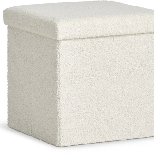 Puf NYSTED 38x38 con almacenaje felpa blanco en Blanco crudo - Butacas, banquetas y puffs, Uruguay | JYSK