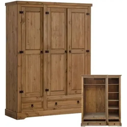 Ropero Madera 3 Puertas Miel Linea Rustica en Marrón - Roperos y placares, Uruguay | Albanés