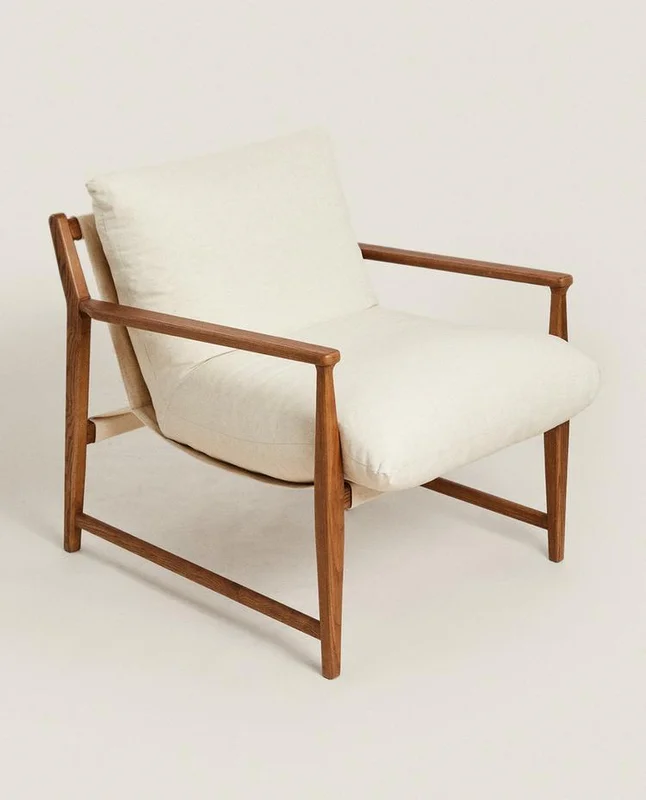 BUTACA MADERA Y COJÍN DESENFUNDABLE en Beige - Butacas, banquetas y puffs, Uruguay | Zara Home, vista 3