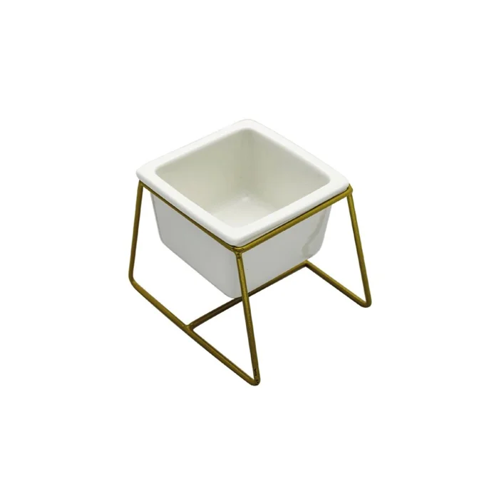 MACETA CERAMICA RECT. C/BASE 8x8x9CM BLANCO/DORADO en Blanco - Macetas, Uruguay | Koz