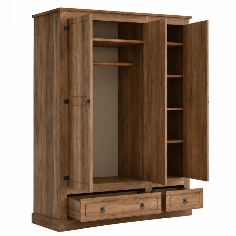 ROPERO 3 PUERTAS 2 CAJONES NATURAL MEX031 1783 en Marrón - Roperos y placares, Uruguay | Alfa Ventas, vista 3