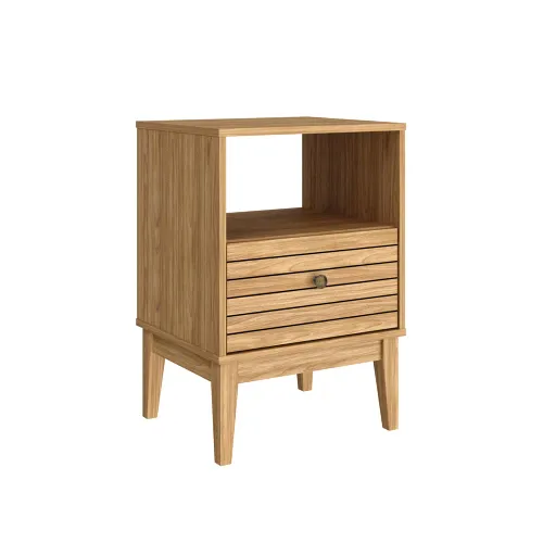 Mesa De Luz 1 Cajon Mdp Patas De Madera Linea Retro - Mesas de luz, Uruguay | Lais Muebles