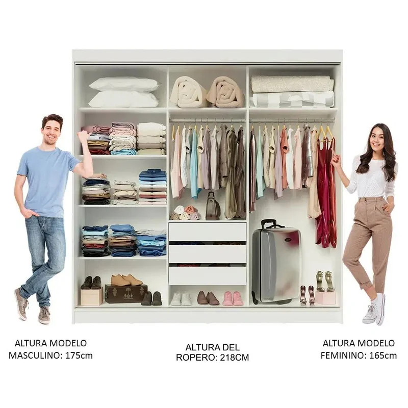Ropero Placard Matrimonial Austin 4 Puertas Corredizas 215cm en Blanco - Roperos y placares, Uruguay | Balton, vista 36