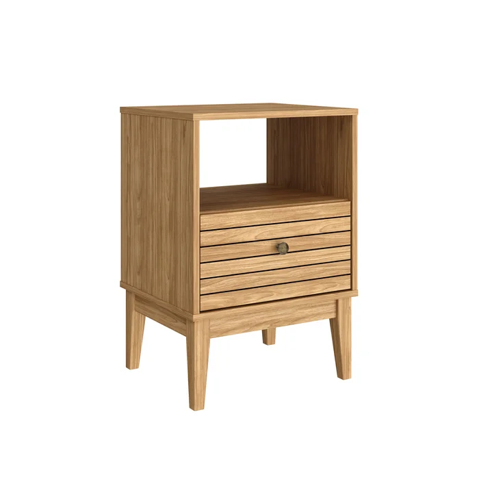 Mesa De Luz 1 Cajon Mdp Patas De Madera Linea Retro en Amarillo - Mesas de luz, Uruguay | Soy Hogar