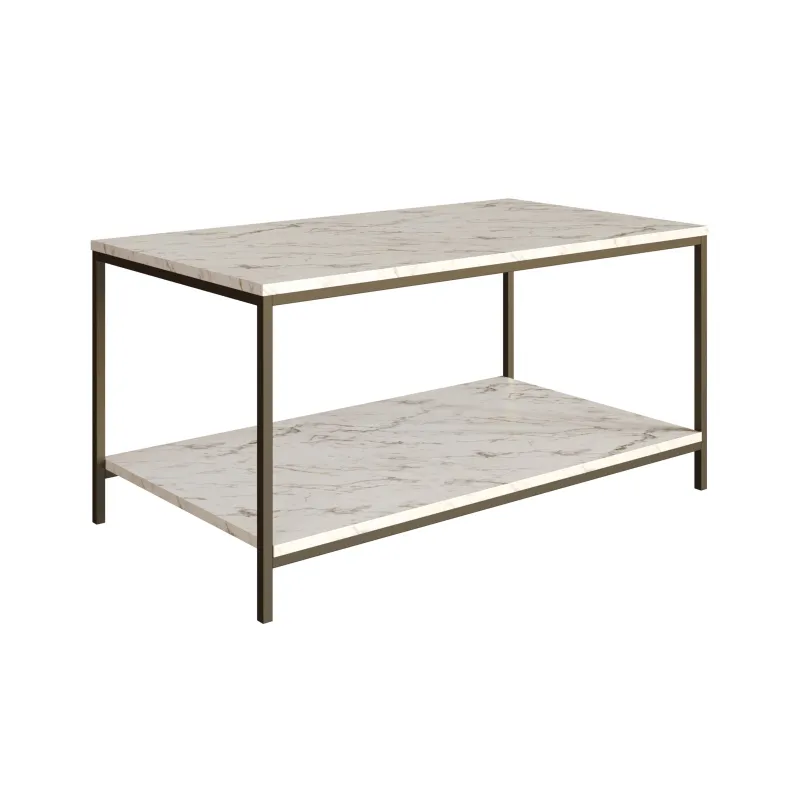Mesa de Centro Ratona Rectangular Tapa Doble (Mármol y Hierro Dorado) en Blanco - Mesas de living, Uruguay | Berna home