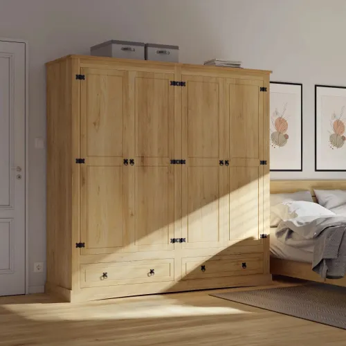 Ropero 4 Puertas - Madera Maciza - Línea Monterrey - Natural - Roperos y placares, Uruguay | Ecowood