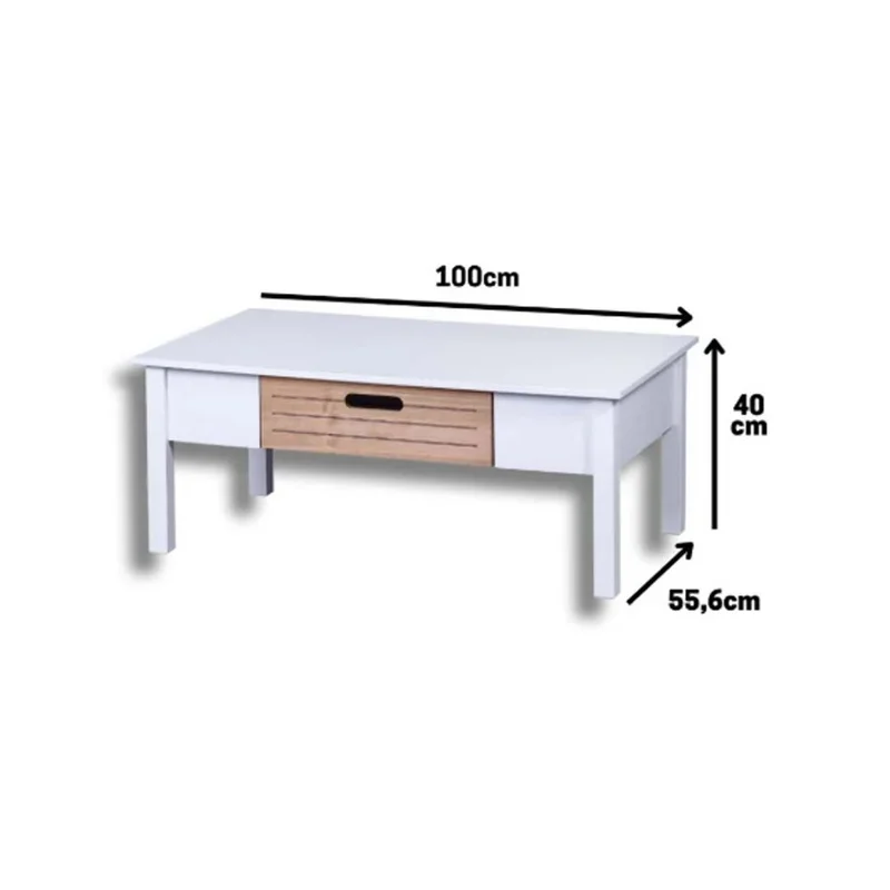 Mesa De Centro Ibiza 1 Cajon Combinada 100% Madera en BLANCO CARVALHO - Mesas de arrimo, Uruguay | Muebles Express, vista 3