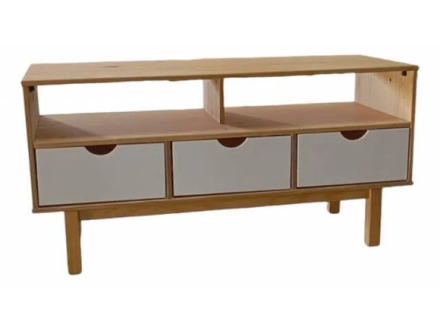 Rack TV 3C Mel/blanco Linea Nordica en Madera Maciza en Madera natural - Muebles para TV, Uruguay | Que Sal Muebleria