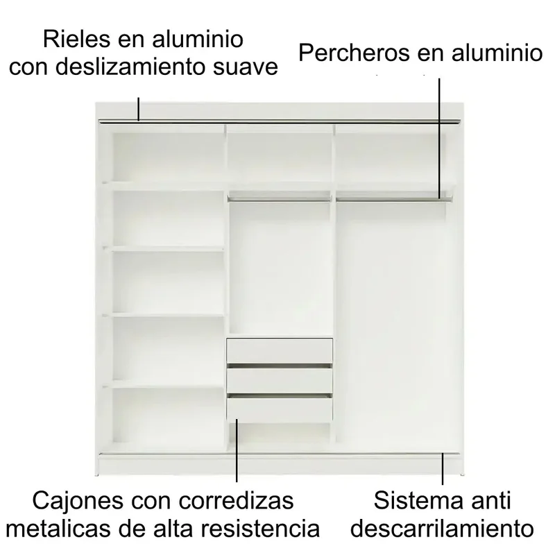 Ropero Placard Matrimonial Austin 4 Puertas Corredizas 215cm en Blanco - Roperos y placares, Uruguay | Balton, vista 26