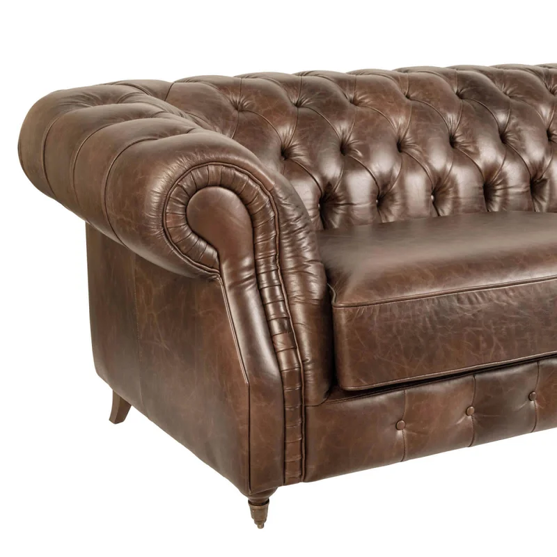 Sofa 3 Cuerpos Cuero-100-natural Marron New Chesterfield Choc. en Marrón - Sillones y sofás, Uruguay | Divino, vista 4