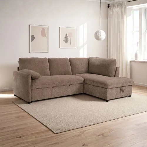 Rinconera cama Cosmo (c/baúl) - Tela Microfibra - Chaise derecho - 410 (Tostado) en Beige - Sillones y sofás, Uruguay | NYR