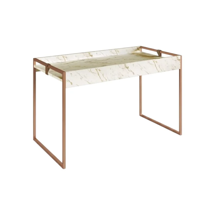 Mesa de Centro Columbia Rectangular Alta - Mármol/Hierro Dorado en Simil Mármol (MDP) - Mesas de living, Uruguay | Berna Home