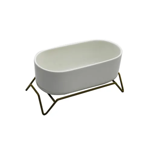 MACETA CERAMICA C/BASE 17x9x9CM BLANCO/DORADO - Macetas, Uruguay | Decohogar