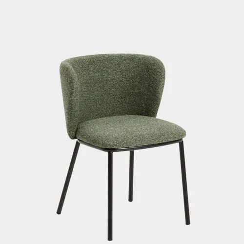 Silla Ciselia chenilla gruesa verde oscuro y patas de acero acabado negro en Verde - Sillas, Uruguay | Kavehome