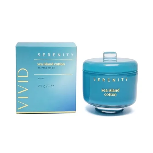 VELA AROMATIVA 230G SEA ISLAND COTTON CELESTE en Celeste - Velas y Portavelas, Uruguay | Koz