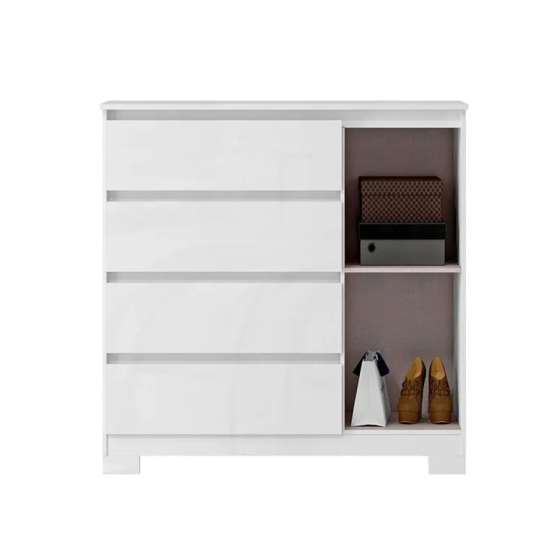 Comoda Cajonera Vega para Dormitorio 4 Cajones con Rieles Telescópicos y 1 Puerta - Blanco en Blanco - Cómodas, Uruguay | Mulata, vista 3