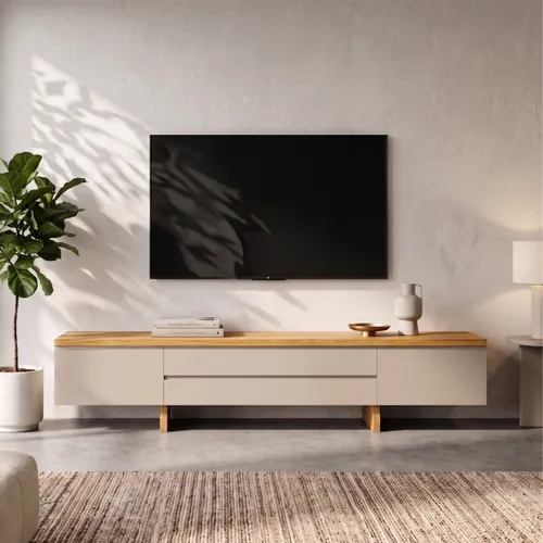 Rack de TV SUD 2.2 - Linea Manhattan - Gianduia / Cinamomo en Beige - Muebles para TV, Uruguay | Rústico Hogar