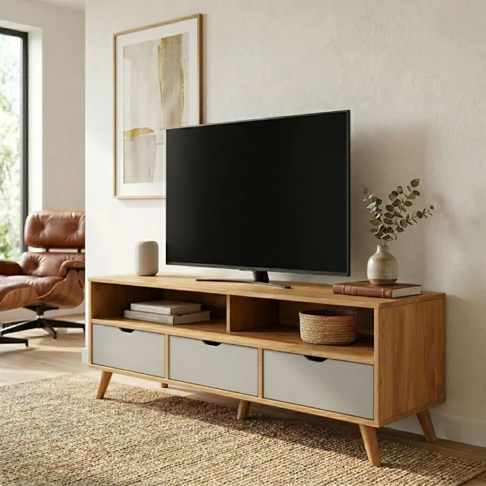 Rack 3 Cajones Madera - Linea Dublin en Gris - Muebles para TV, Uruguay | Rústico Hogar