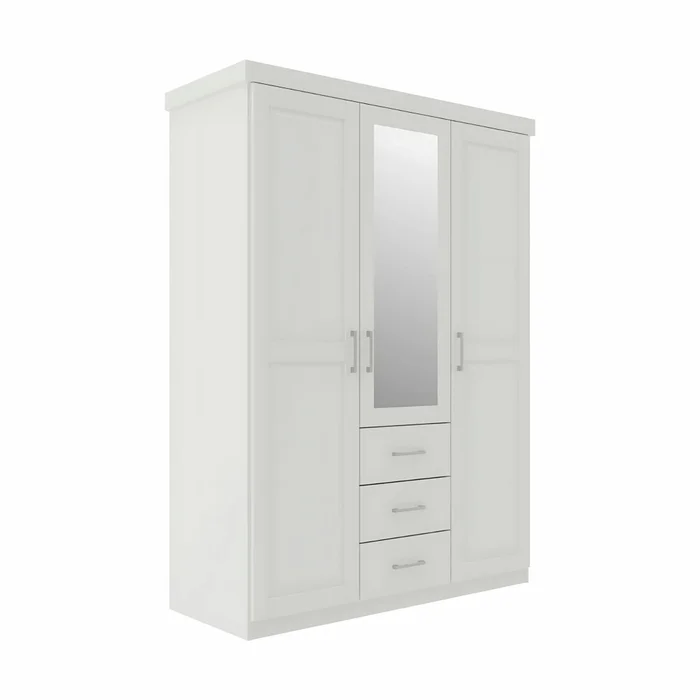 Ropero 3 Puertas Con Espejo Madera Maciza - Linea Essenciale en Blanco - Roperos y placares, Uruguay | Rústico Hogar